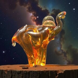 Murano Italy Vicenzo Nason Amber,Art Glass Elephant Sculpture. 4" x 3.5" x 1.3"